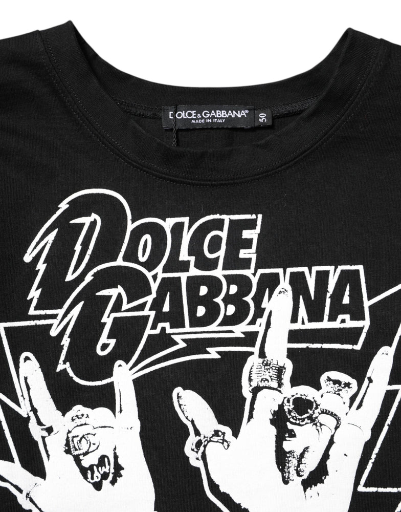 Dolce & Gabbana Black Cotton Printed Short Sleeves T-shirt