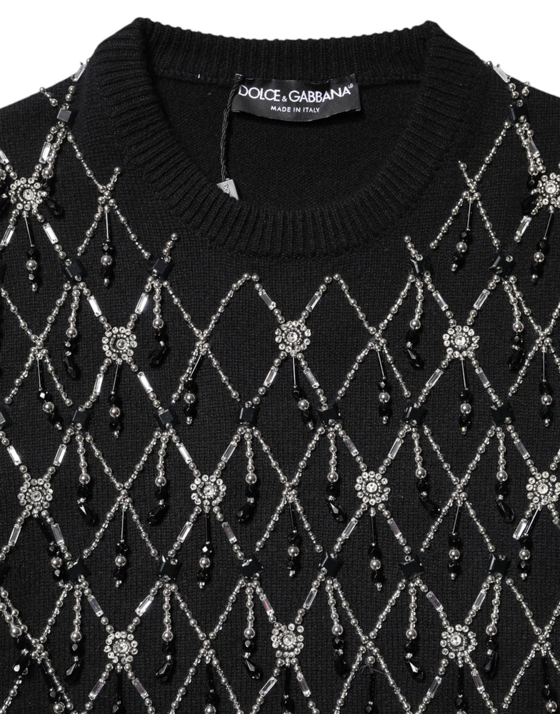 Dolce & Gabbana Black Cashmere Embellished Long Sleeves Top