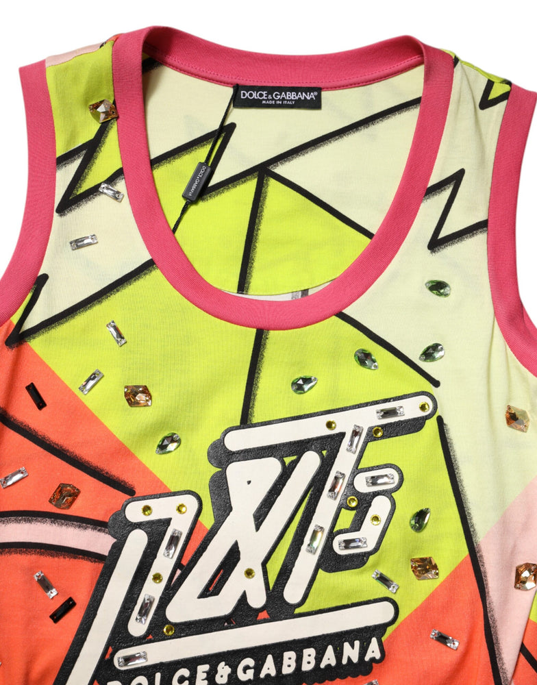 Dolce & Gabbana Multicolor Printed Crystal Embellishment Top