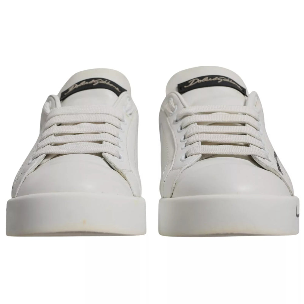 Dolce & Gabbana White Blue Logo Portofino Sneakers Shoes
