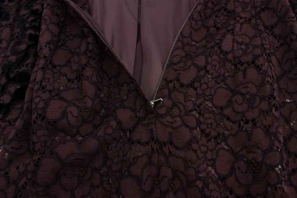 Dolce & Gabbana Purple Floral Lace Ricamo Maxi Dress