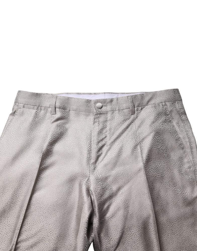 Dolce & Gabbana Light Gray Jacquard Silk Dotted 2 Piece Suit