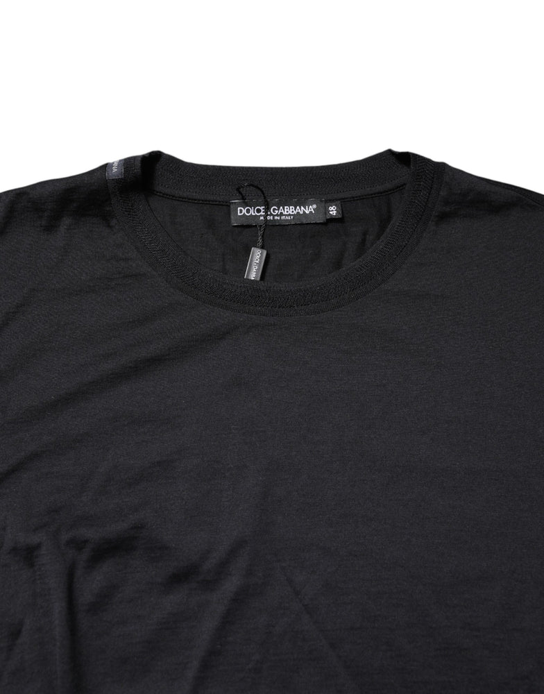 Dolce & Gabbana Dark Blue Silk Crew Neck Men Pullover Sweater