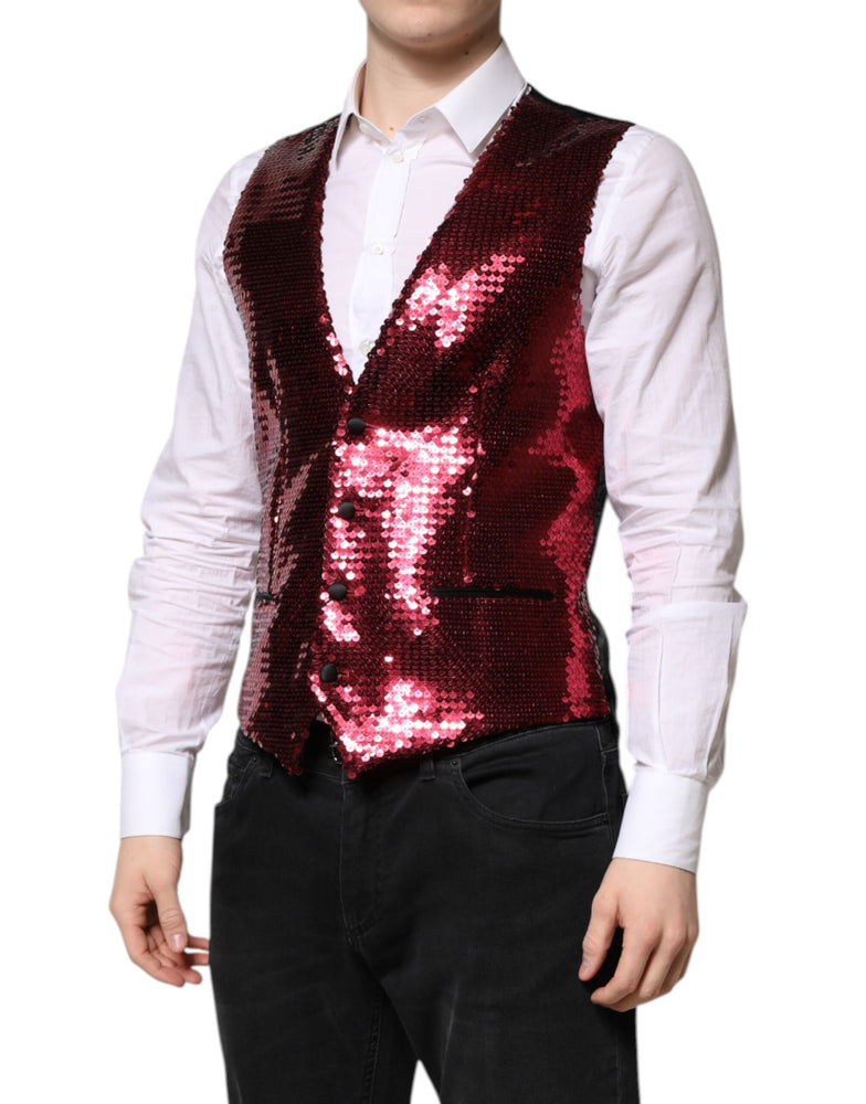 Dolce & Gabbana Red Sequined Dress Formal Men Waistcoat Vest