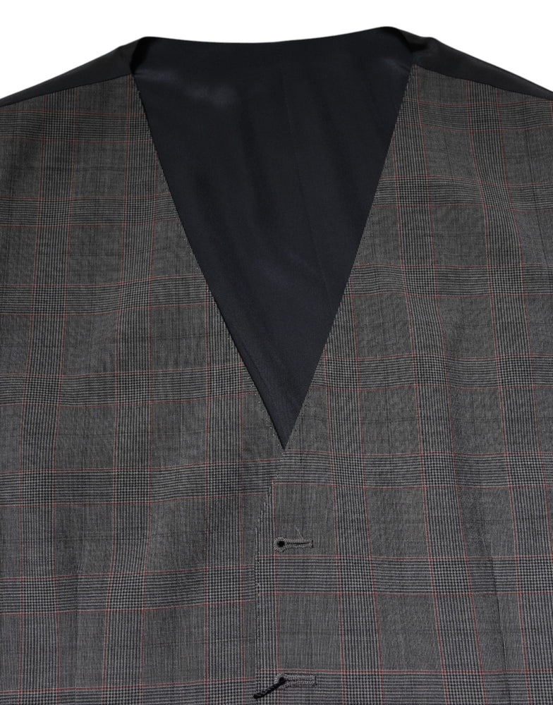 Dolce & Gabbana Gray Plaid Wool Formal Dress Waistcoat Vest