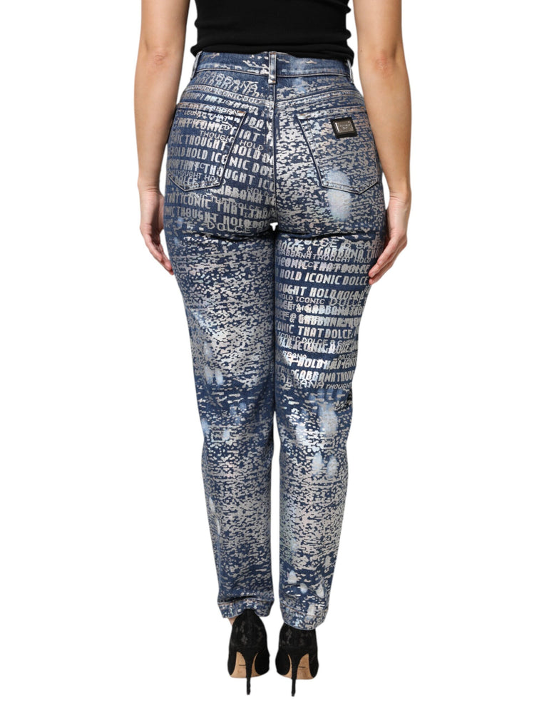 Dolce & Gabbana Blue Washed Print High Waist Denim Jeans