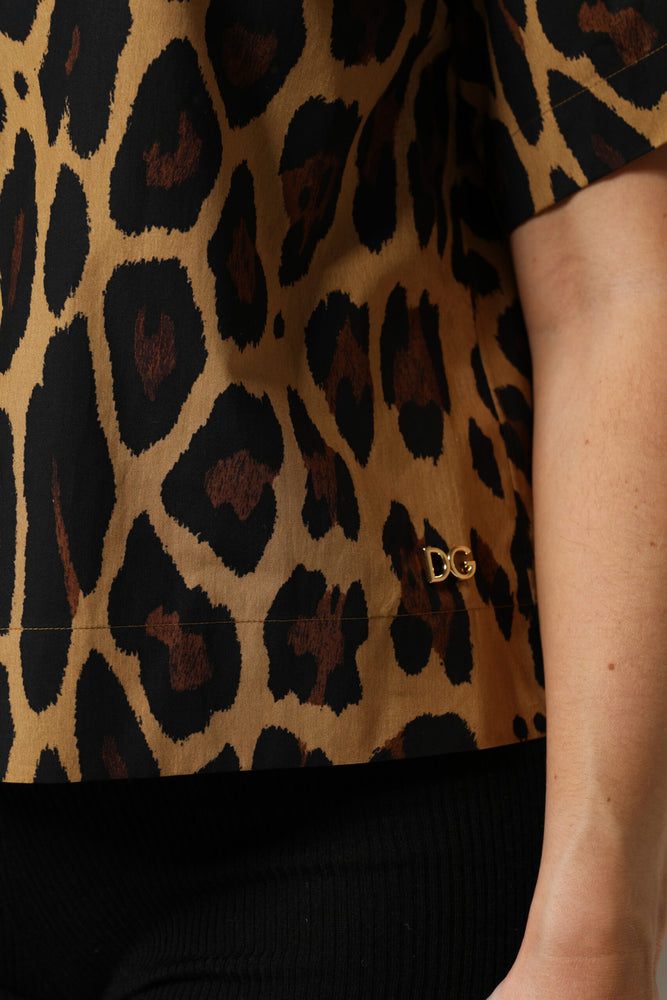 Dolce & Gabbana Brown Leopard Short Sleeve Collared Polo Top