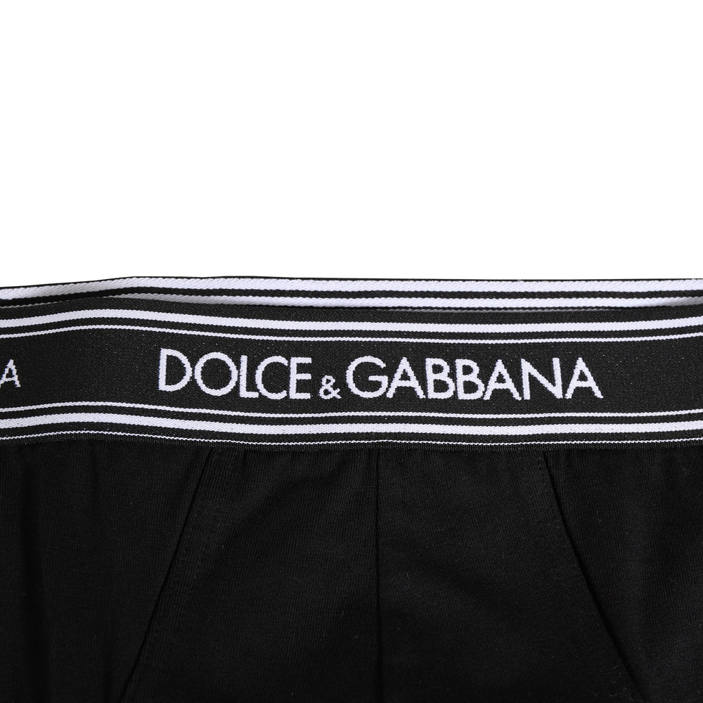 Dolce & Gabbana Black Cotton Stretch Logo Print Brief Underwear