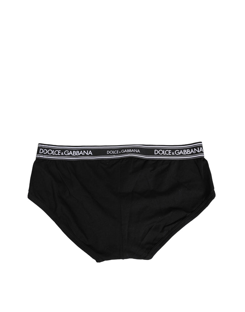 Dolce & Gabbana Black Cotton Stretch Logo Print Brief Underwear