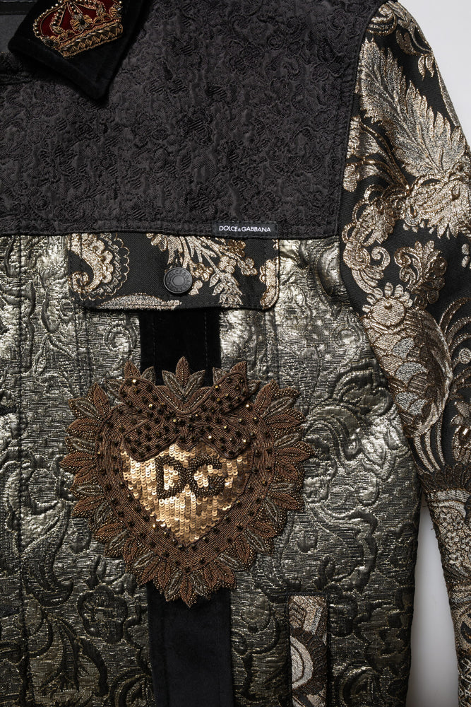 Dolce & Gabbana Black Gold Floral Jacquard Men Biker Jacket