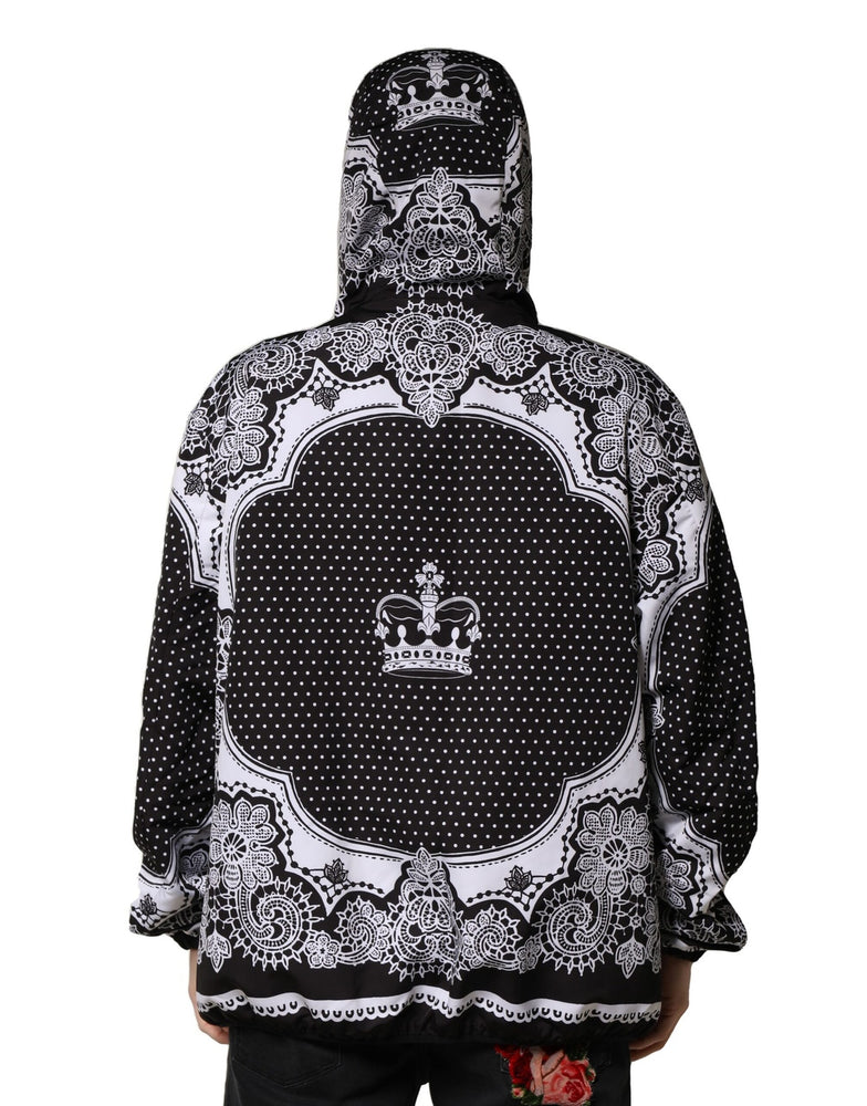 Dolce & Gabbana Black Bandana Print Hooded Bomber Jacket