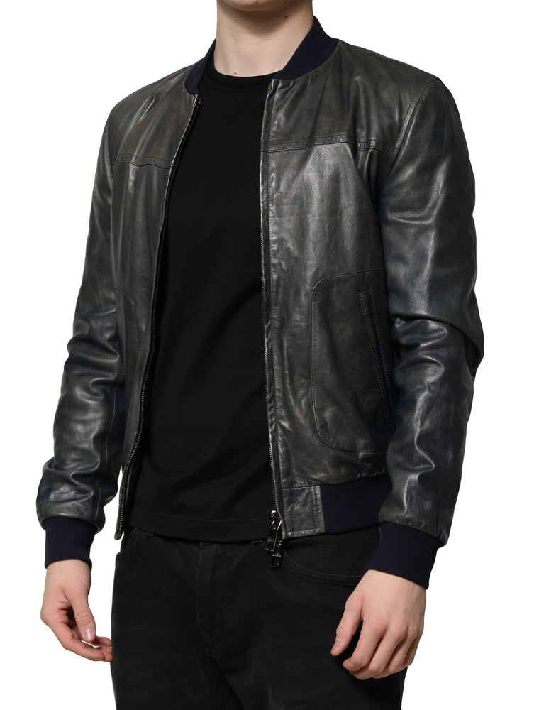 Dolce & Gabbana Black Lambskin Leather Biker Full Zip Jacket