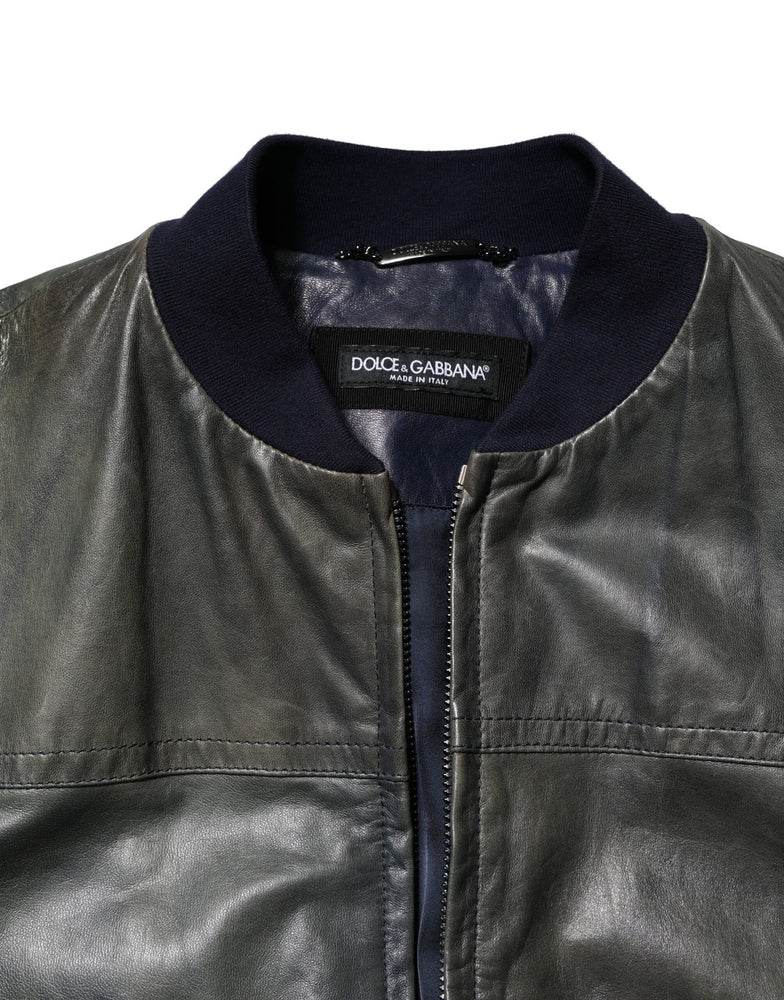 Dolce & Gabbana Black Lambskin Leather Biker Full Zip Jacket