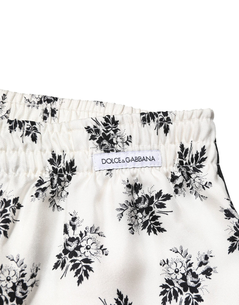 Dolce & Gabbana White Floral Silk Casual Lounge Pants