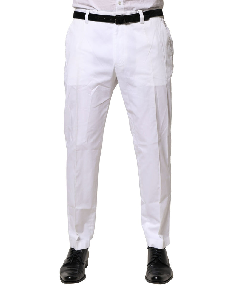 Dolce & Gabbana White Cotton Dress Slim Formal Pants