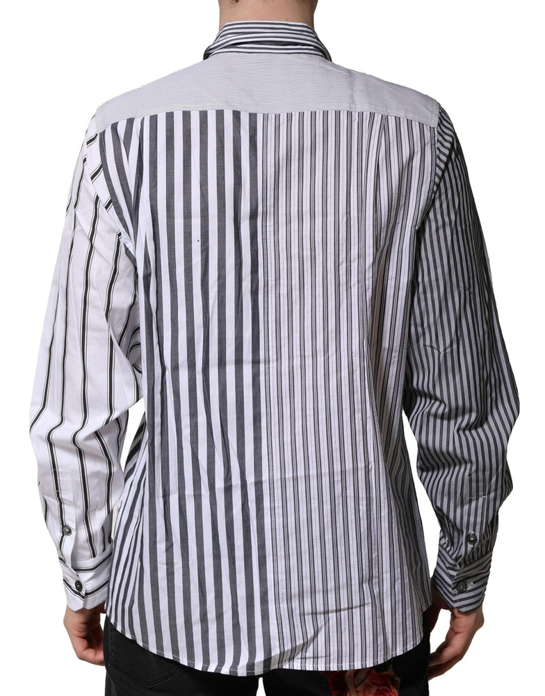 Dolce & Gabbana White Gray Striped Cotton Men Casual Shirt