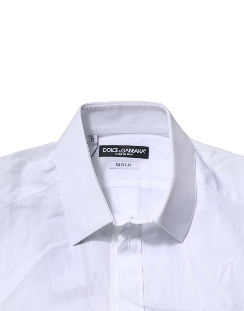 Dolce & Gabbana White Cotton Short Sleeves GOLD Casual Shirt