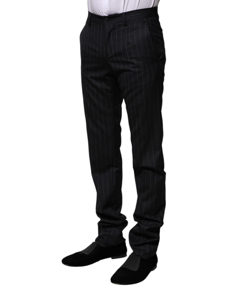 Dolce & Gabbana Black Wool Striped Formal Pants