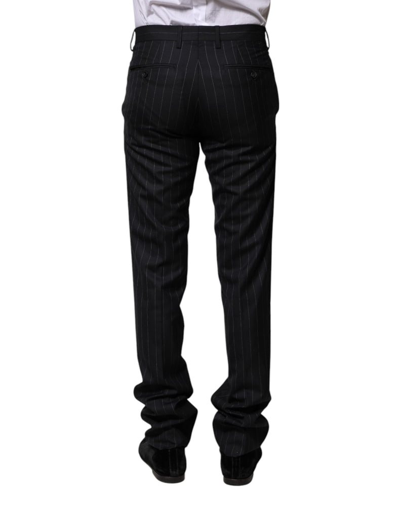Dolce & Gabbana Black Wool Striped Formal Pants
