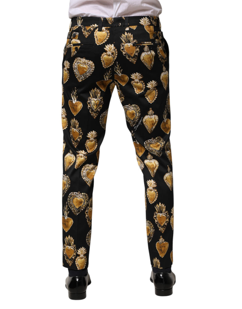 Dolce & Gabbana Black Gold Sacred Heart Print Pants