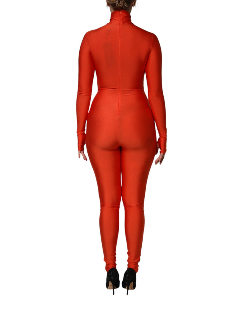 Dolce & Gabbana Red Nylon Turtleneck Bodycon Jumpsuit Dress