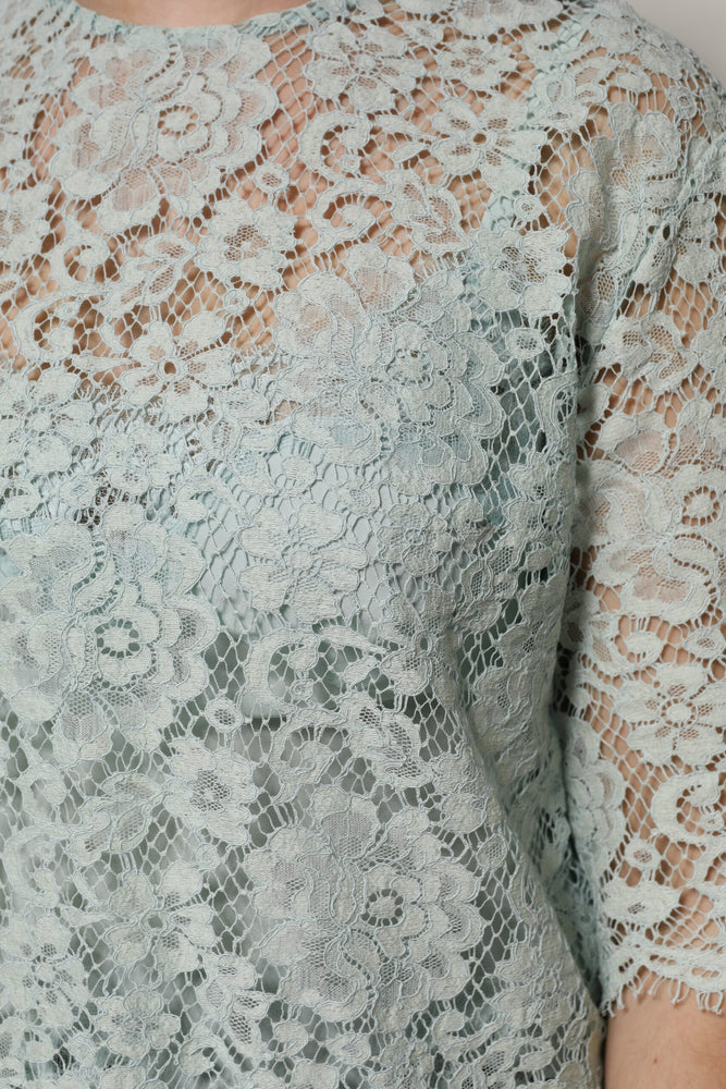 Dolce & Gabbana Mint Green Floral Lace Cotton Blouse Top