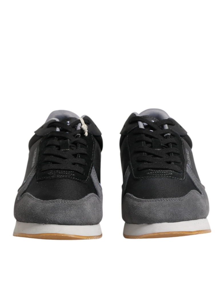 Trussardi Black Gray Lace Up Low Top Casual Sneakers Shoes