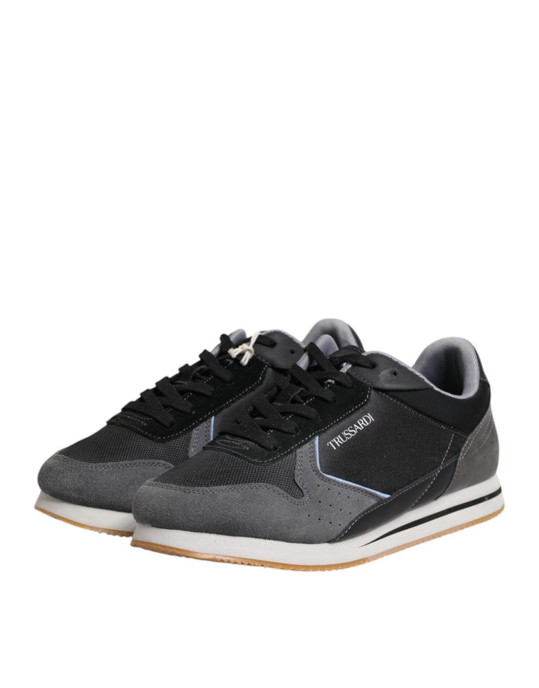 Trussardi Black Gray Lace Up Low Top Casual Sneakers Shoes