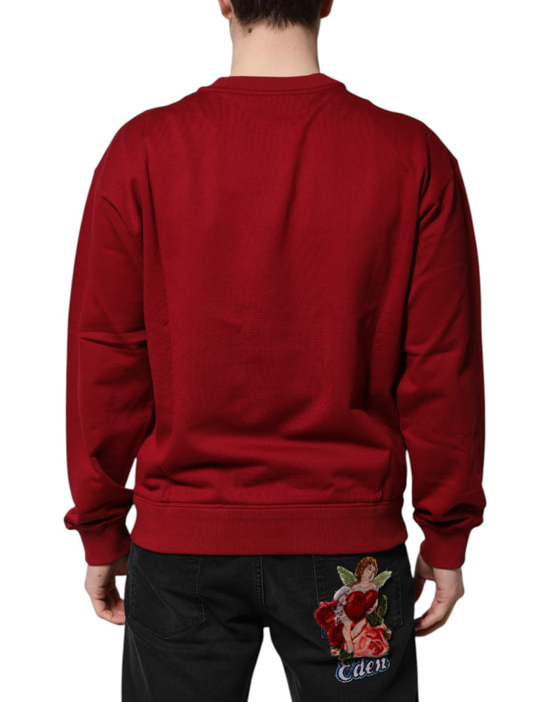 Dolce & Gabbana Red Embossed Logo Cotton Crew Neck Sweater