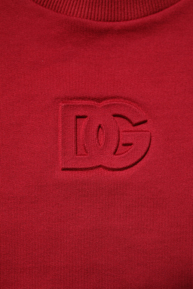 Dolce & Gabbana Red Embossed Logo Cotton Crew Neck Sweater