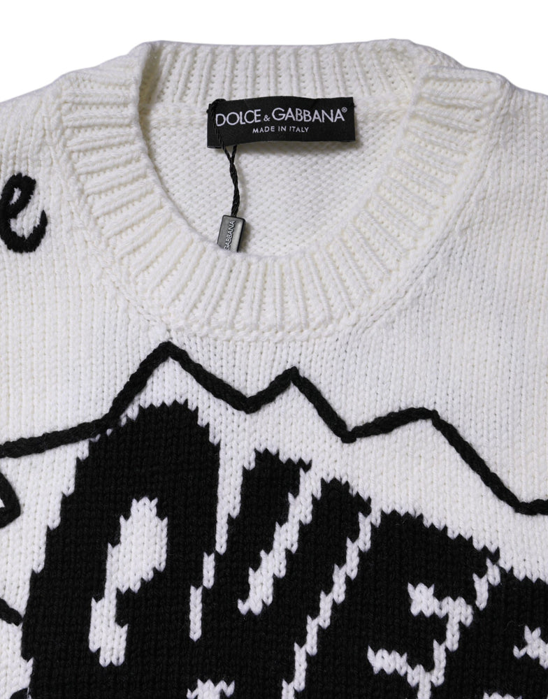 Dolce & Gabbana White Wool Knit Crew Neck Pullover Sweater