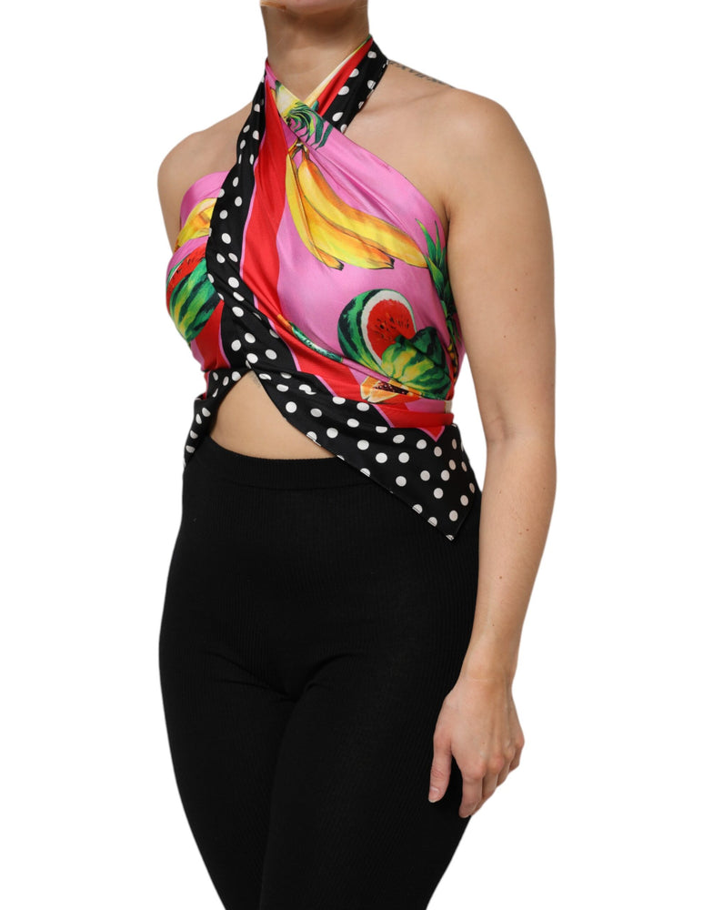 Dolce & Gabbana Multicolor Halter Party Evening Cropped Top