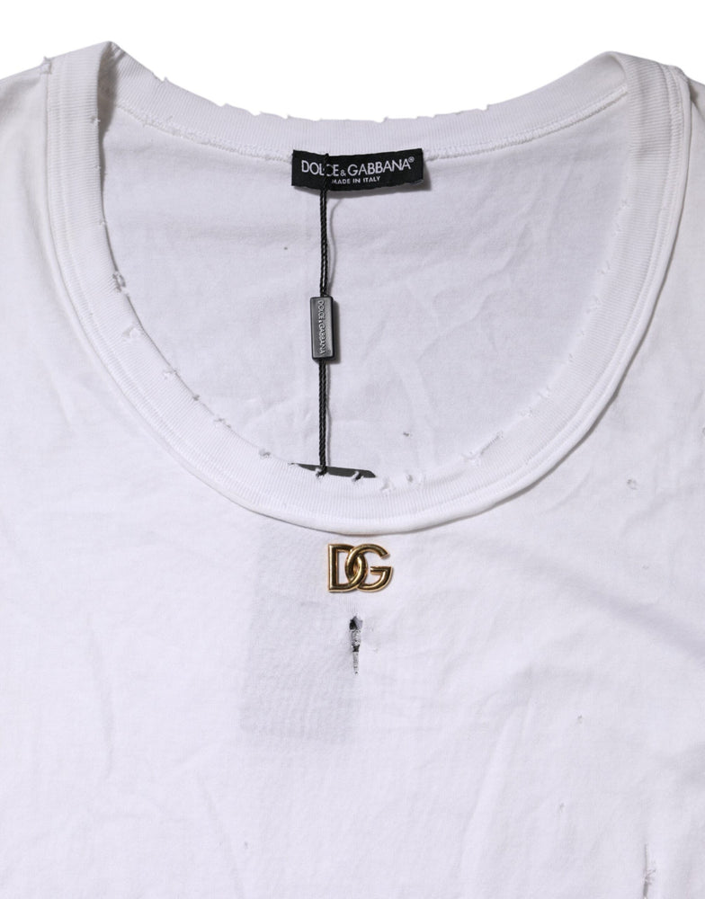 Dolce & Gabbana White Cotton Sleeveless Round Neck Tank Top