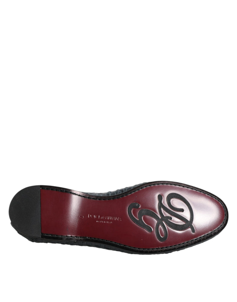 Dolce & Gabbana Blue Woven Leather Slip On Loafers Shoes