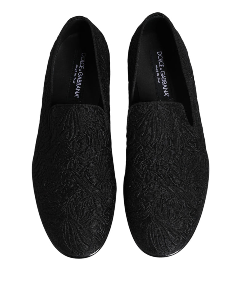 Dolce & Gabbana Black Jacquard Slip On Loafers Formal Shoes