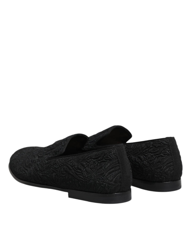 Dolce & Gabbana Black Jacquard Slip On Loafers Formal Shoes
