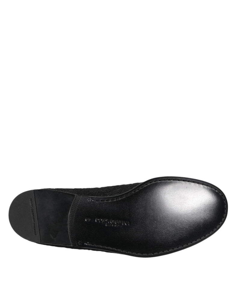 Dolce & Gabbana Black Jacquard Slip On Loafers Formal Shoes