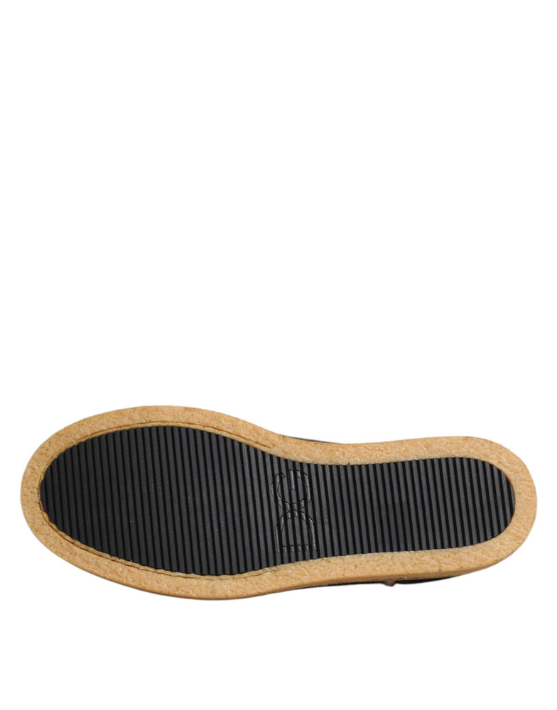 Dolce & Gabbana Brown White Calfskin Leather Loafers Shoes