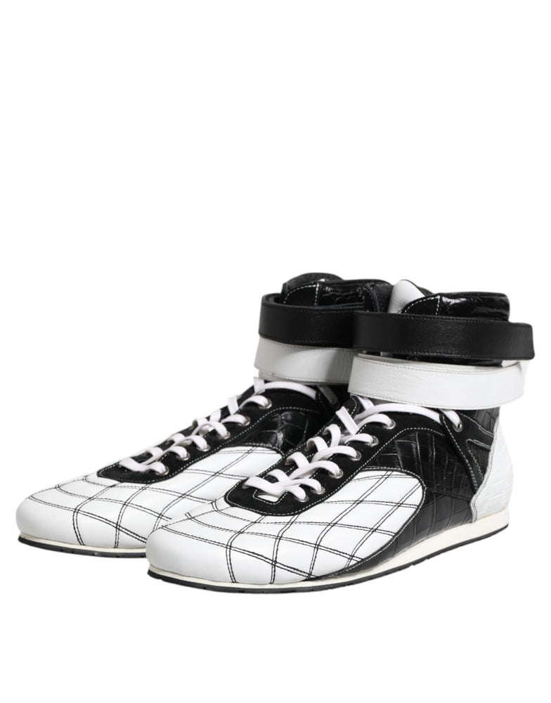 Dolce & Gabbana Black White Leather High Top Sneakers Shoes
