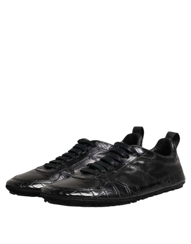 Dolce & Gabbana Black Exotic Leather Low Top Sneakers Shoes