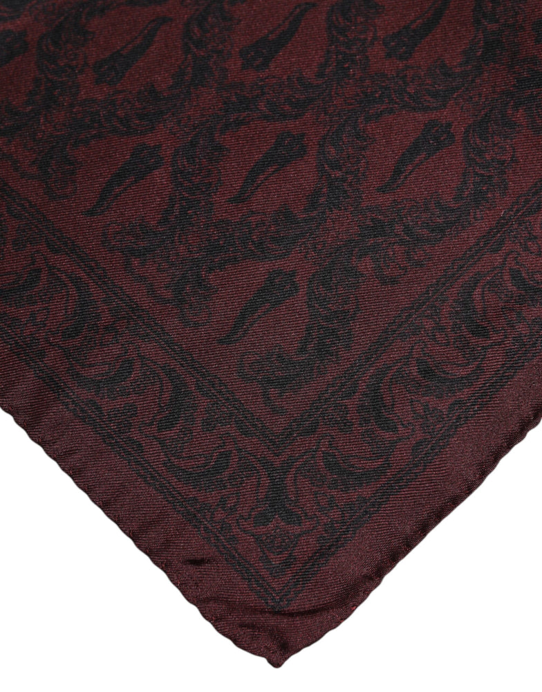 Dolce & Gabbana Maroon Black Printed Square Men Foulard Scarf