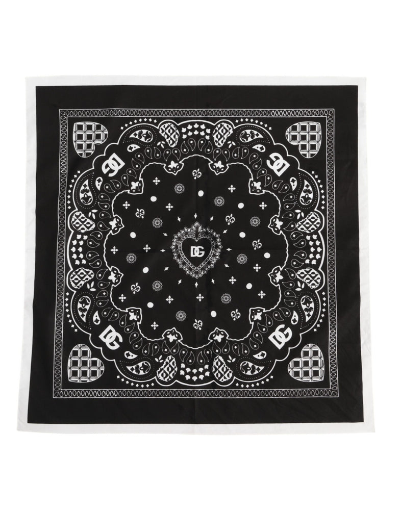 Dolce & Gabbana Black White Bandana Square Men Foulard Scarf