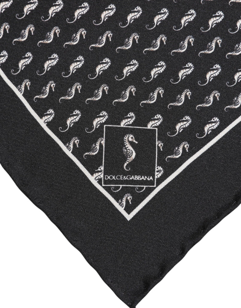 Dolce & Gabbana Black Sea Horse Silk Square Men Foulard Scarf