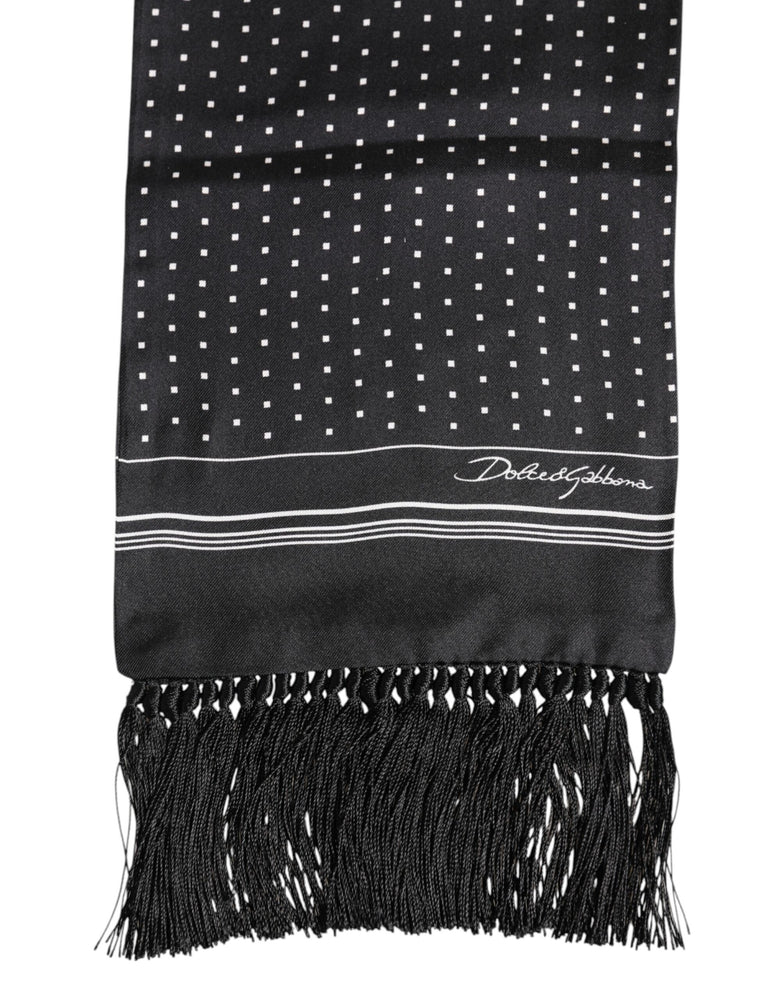 Dolce & Gabbana Black White Polka Dot Fringes Foulard Scarf