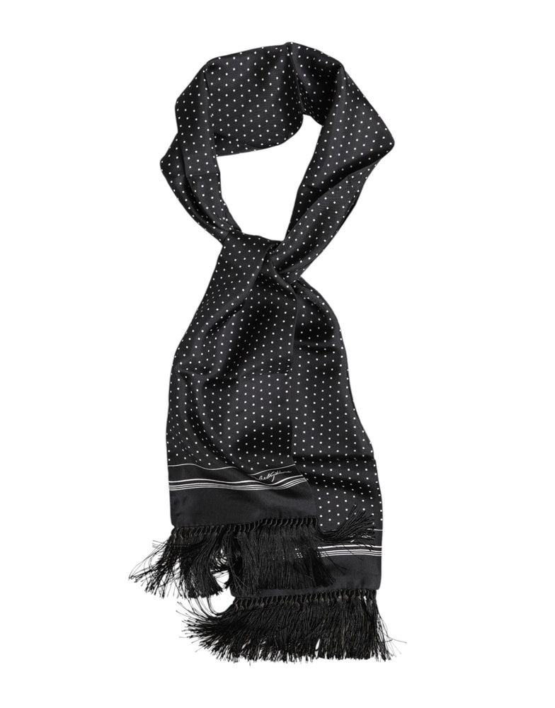 Dolce & Gabbana Black White Polka Dot Fringes Foulard Scarf