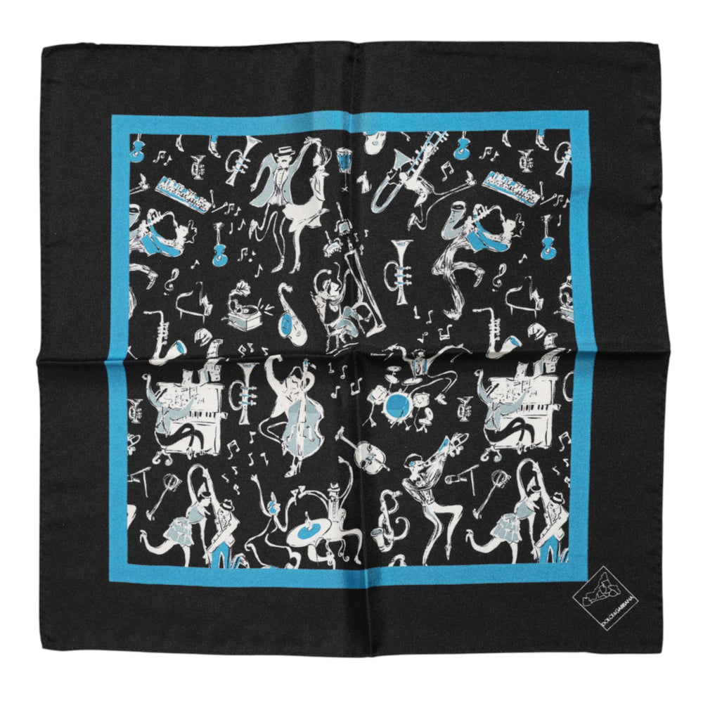 Dolce & Gabbana Black Jazz Club Silk Square Men Foulard Scarf