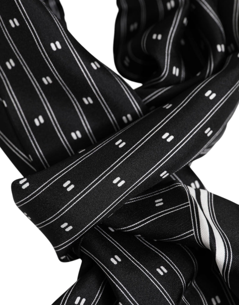 Dolce & Gabbana Black Silk Printed Fringes Men Foulard Scarf