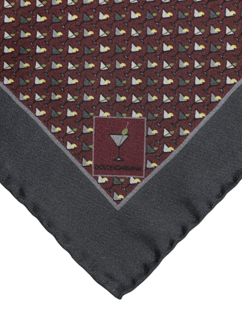 Dolce & Gabbana Maroon Cocktail Silk Square Foulard Scarf