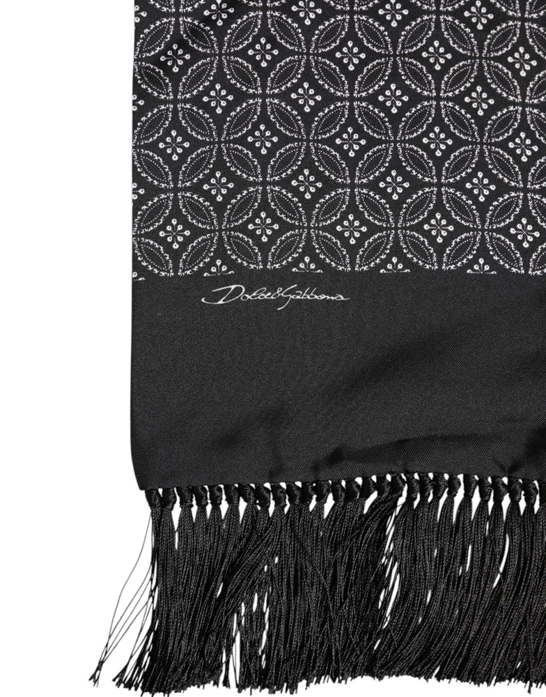 Dolce & Gabbana Black Patterned Fringes Men Foulard Scarf