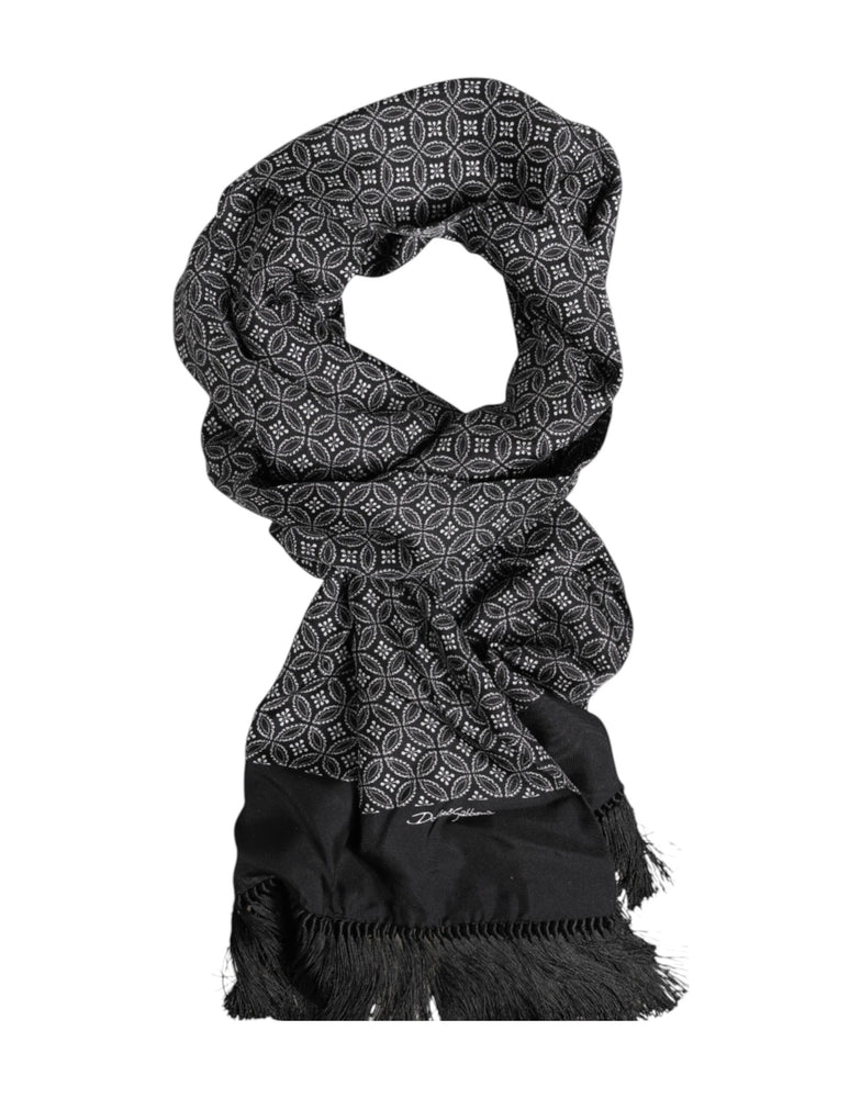Dolce & Gabbana Black Patterned Fringes Men Foulard Scarf